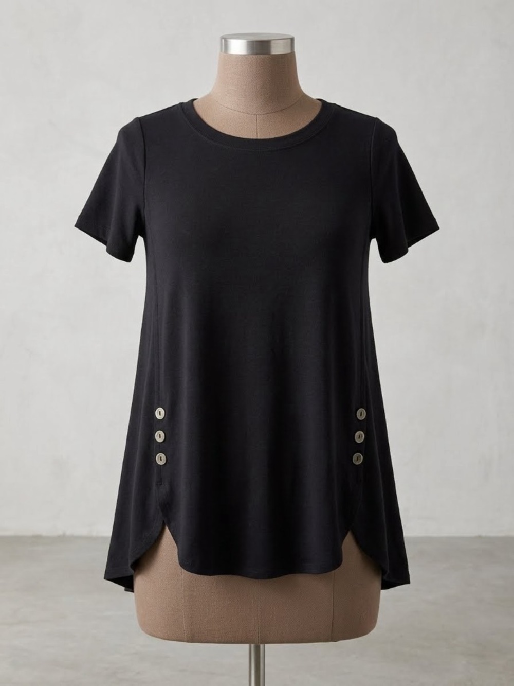 Zenana Premium Black Short-Sleeve side Button Detail Tunic